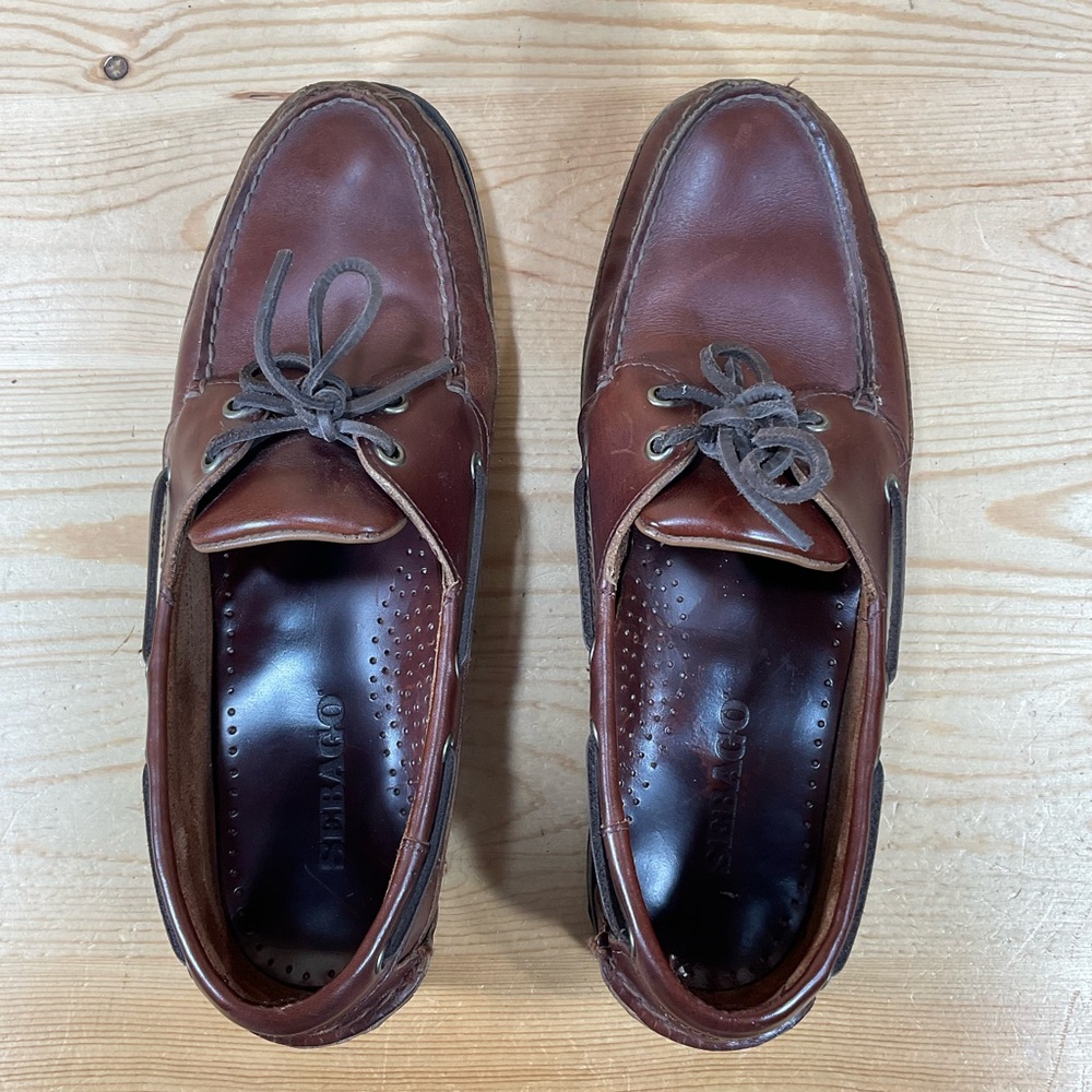 Sebago Docksides Schooner Boat Shoes Men’s 10.5 WIDE Brown Leather Moc 7000GD0 - Picture 5 of 11